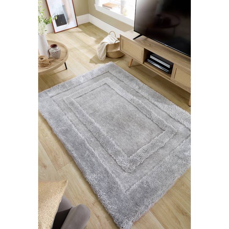 Origin Frame Silver Shaggy Rug 120x170cm
