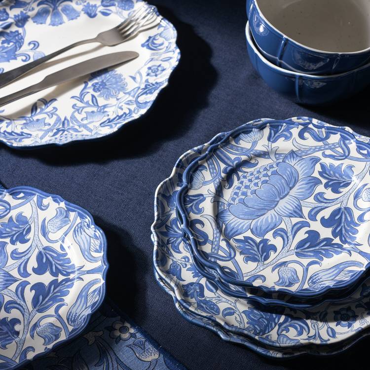 Habitat x Morris & Co. Inky 12 Piece Dinner Set - Blue 0