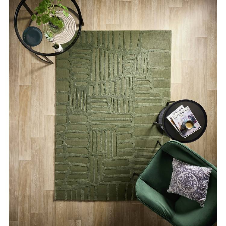 Origin Pathway Green Short Pile Rug 120x170cm