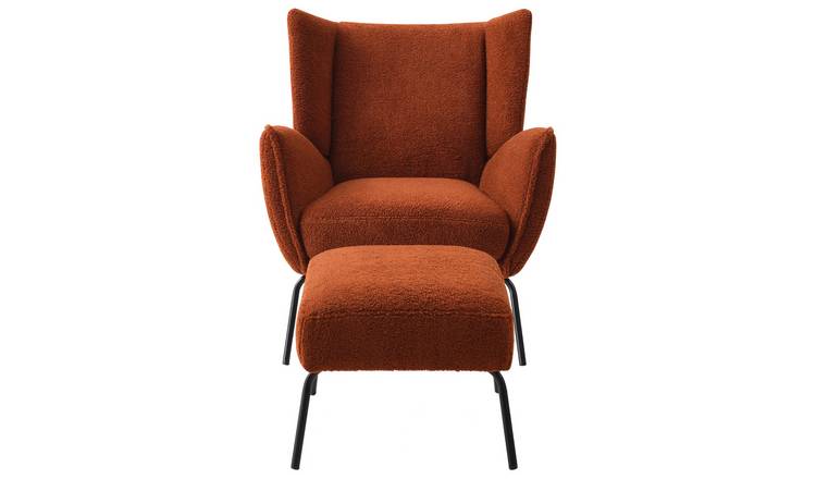 Kyoto Myla Fabric Accent Chair and Footstool - Orange