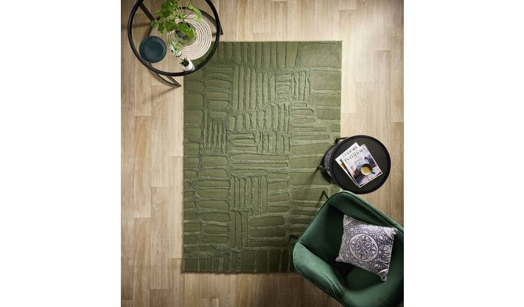 Origin Pathway Green Short Pile Rug - 160x230cm