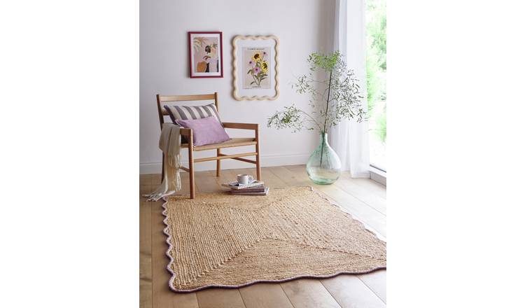 Origin Jute Scalloped Edge Lilac Short Pile Rug - 120x170cm