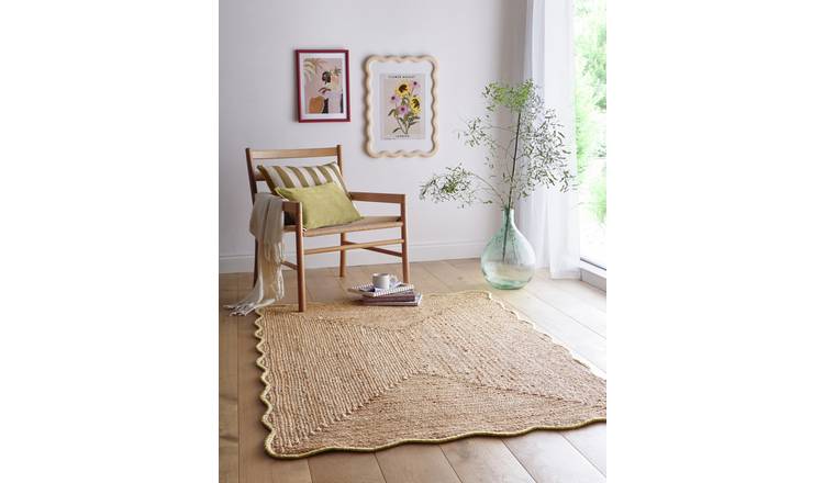 Origin Jute Scalloped Edge Yellow Short Pile Rug - 160x230cm