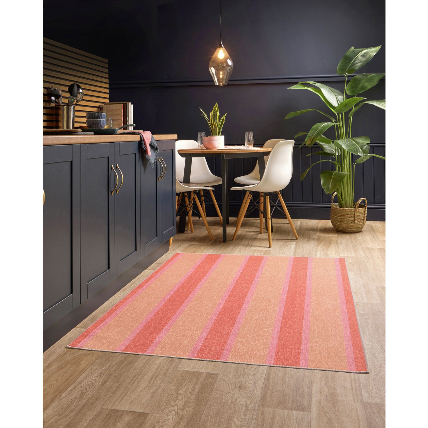 Origin Washable Stripe Pink Short Pile Rug - 80x150cm