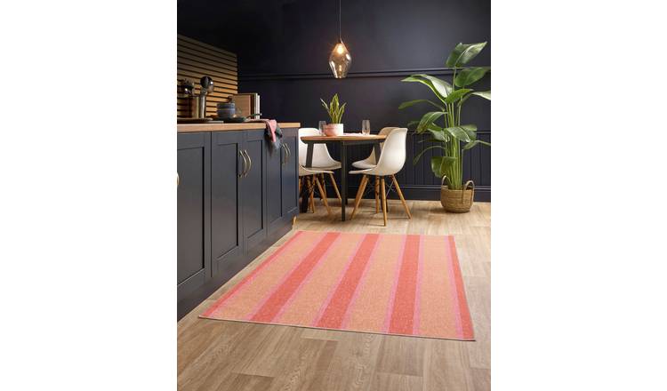 Origin Washable Stripe Pink Short Pile Rug - 80x150cm