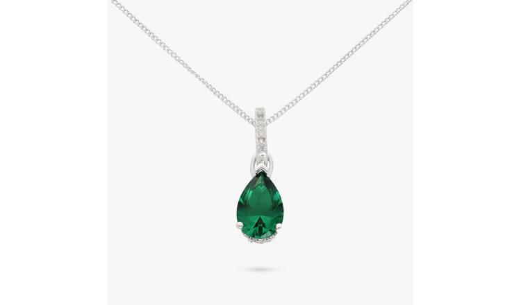 Revere Sterling Silver Emerald Green Pear Pendant Necklace