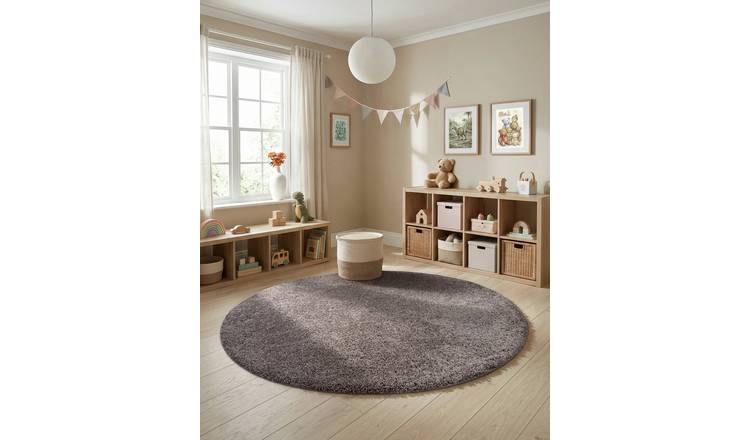 Buddy Mocha Round Brown Shaggy Rug - 100cm