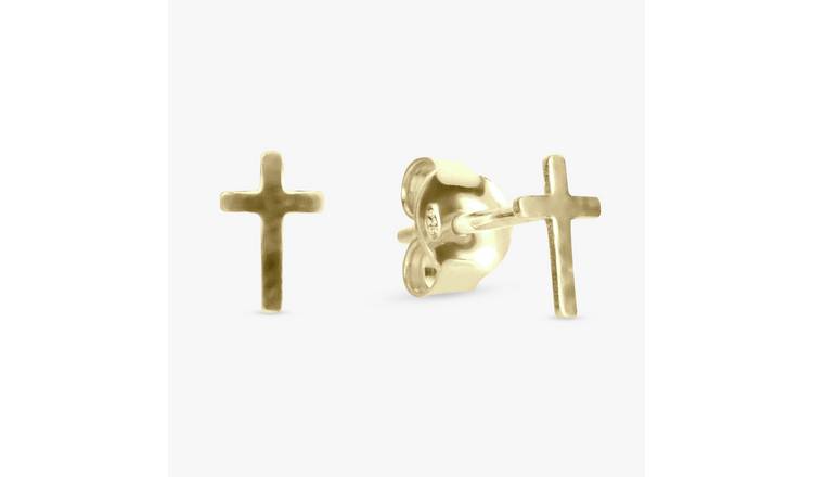 Revere 9ct Gold Plated Sterling Silver Cross Stud Earrings