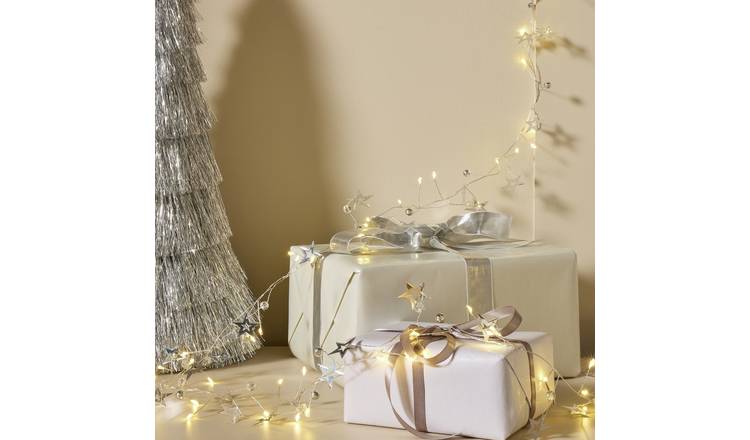Argos Home Silver Star Bead Christmas Lights Garland