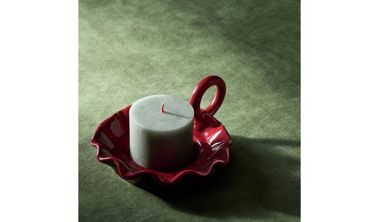 Habitat Wavy Red Candle Plate With Handle