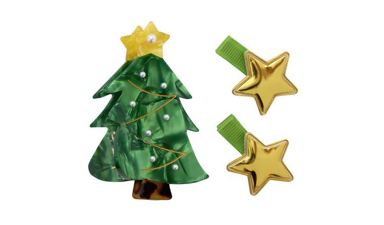 Argos Home Christmas Tree Hair Clip and Star Hair Clip Set