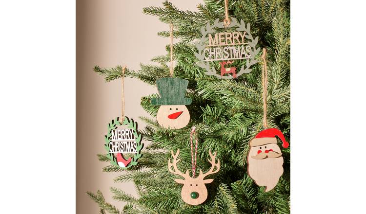 Argos Home Wooden EPP Hanging Christmas Ornament - Pack of 5