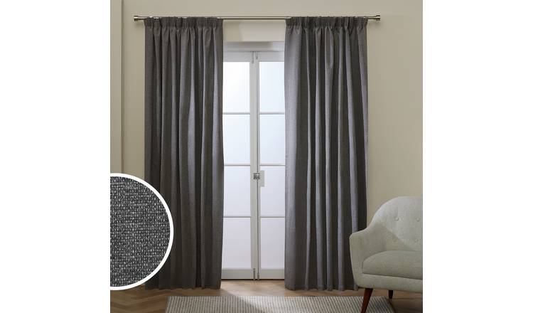 Habitat Basket Weave Blackout Pencil Pleat Curtain - Grey - 117x137cm