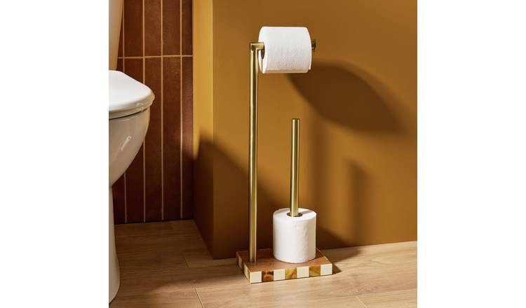 Habitat Chequered Freestanding Toilet Roll Holder - Brass