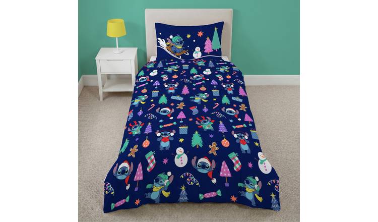 Disney Kids Stitch Christmas Delights Blue Bedding Set - Single