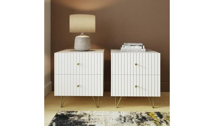 GFW Thalia 2 Drawer Set of 2 Bedside Table - White