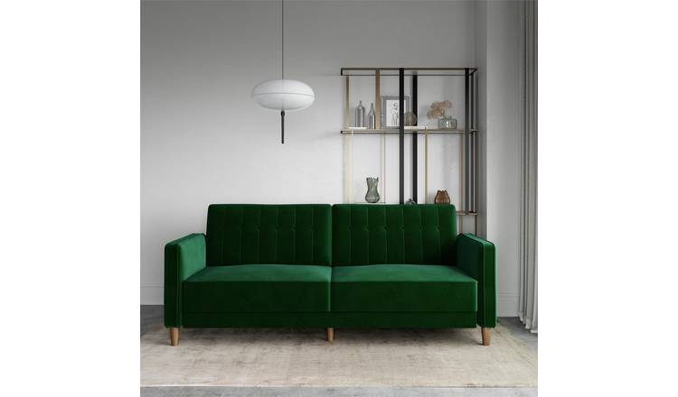 Dorel Pin Velvet Futon Sofa Bed - Green
