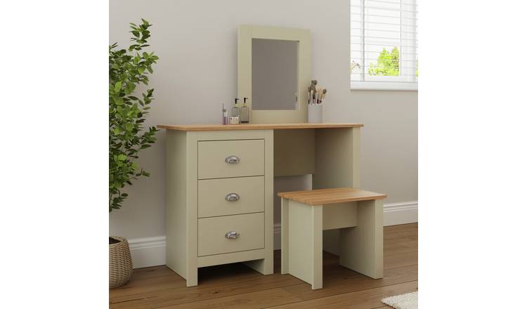 GFW Lancaster 3 Drawer Dressing Table With Stool - Cream