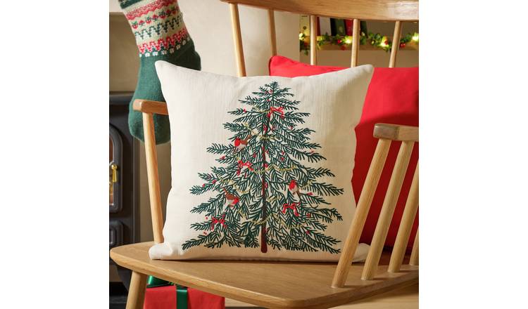 Argos Home Christmas Tree Embroidery Cushion Green - 43x43cm