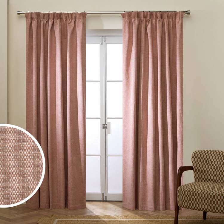 Habitat Basket Weave Blackout Pencil Pleat Curtain - Rose - 168x229cm 0