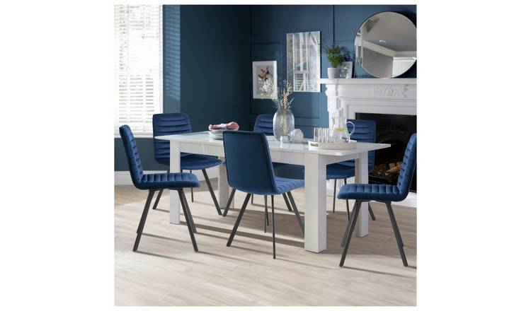Argos Home Miami Extending Oak Dining Table & 4 Blue Chairs