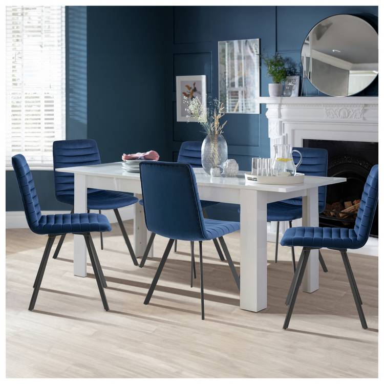 Argos Home Miami Extending Oak Dining Table & 4 Blue Chairs 0