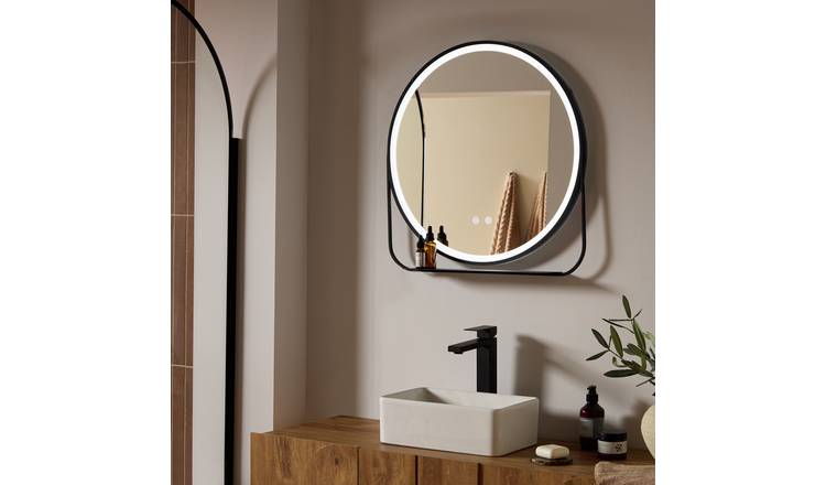 Argos Home Brady Black Round LED Wall Mirror with Shelf - 60cm