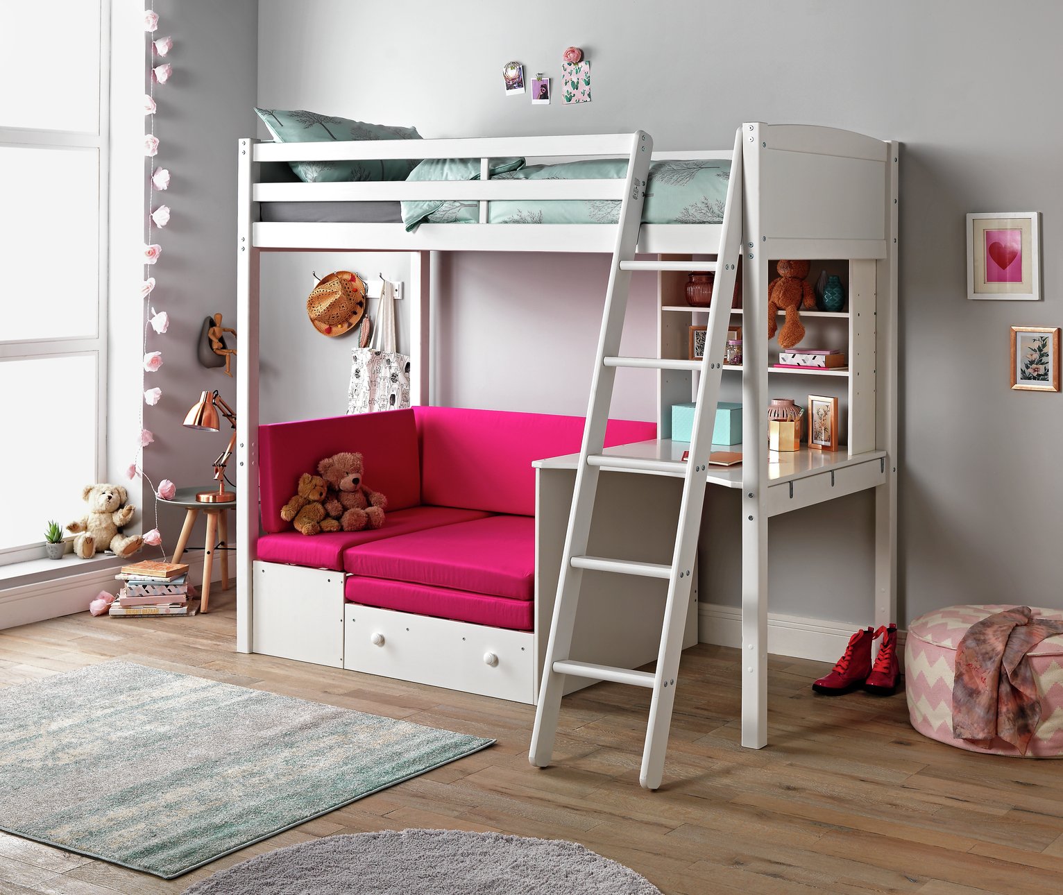 Argos Home Frankie High Sleeper, Pink Sofa Bed & Mattress