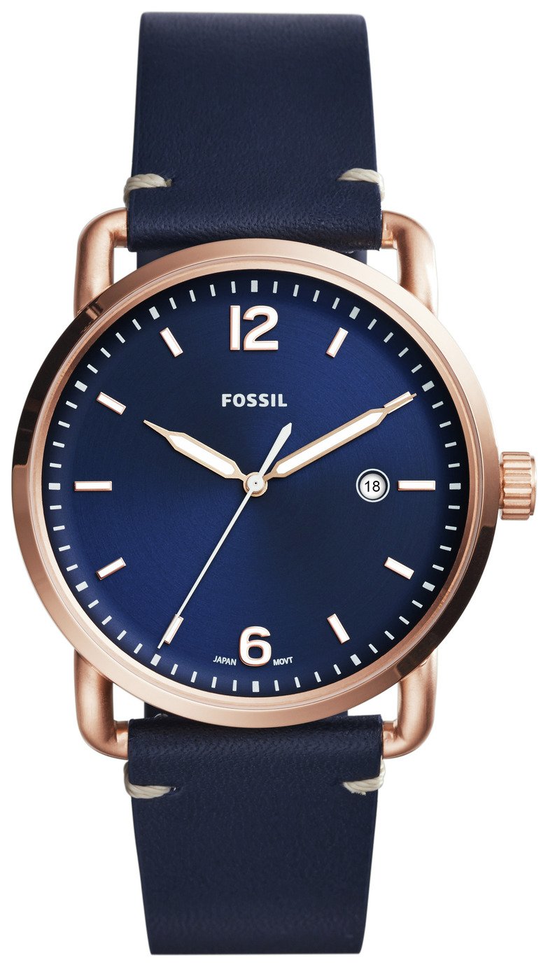 Fossil Men's Commuter FS5274 Navy Blue Leather Strap Watch