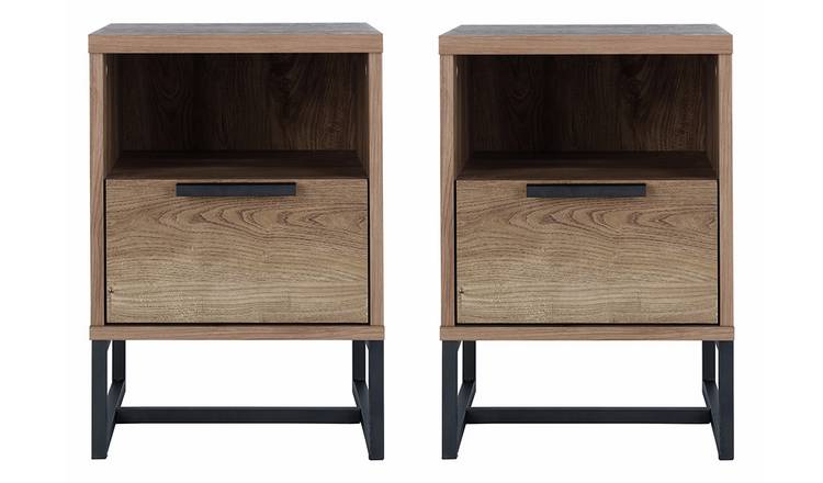 Habitat Nomad 1 Drawer Set of 2 Bedside Tables - Oak Effect