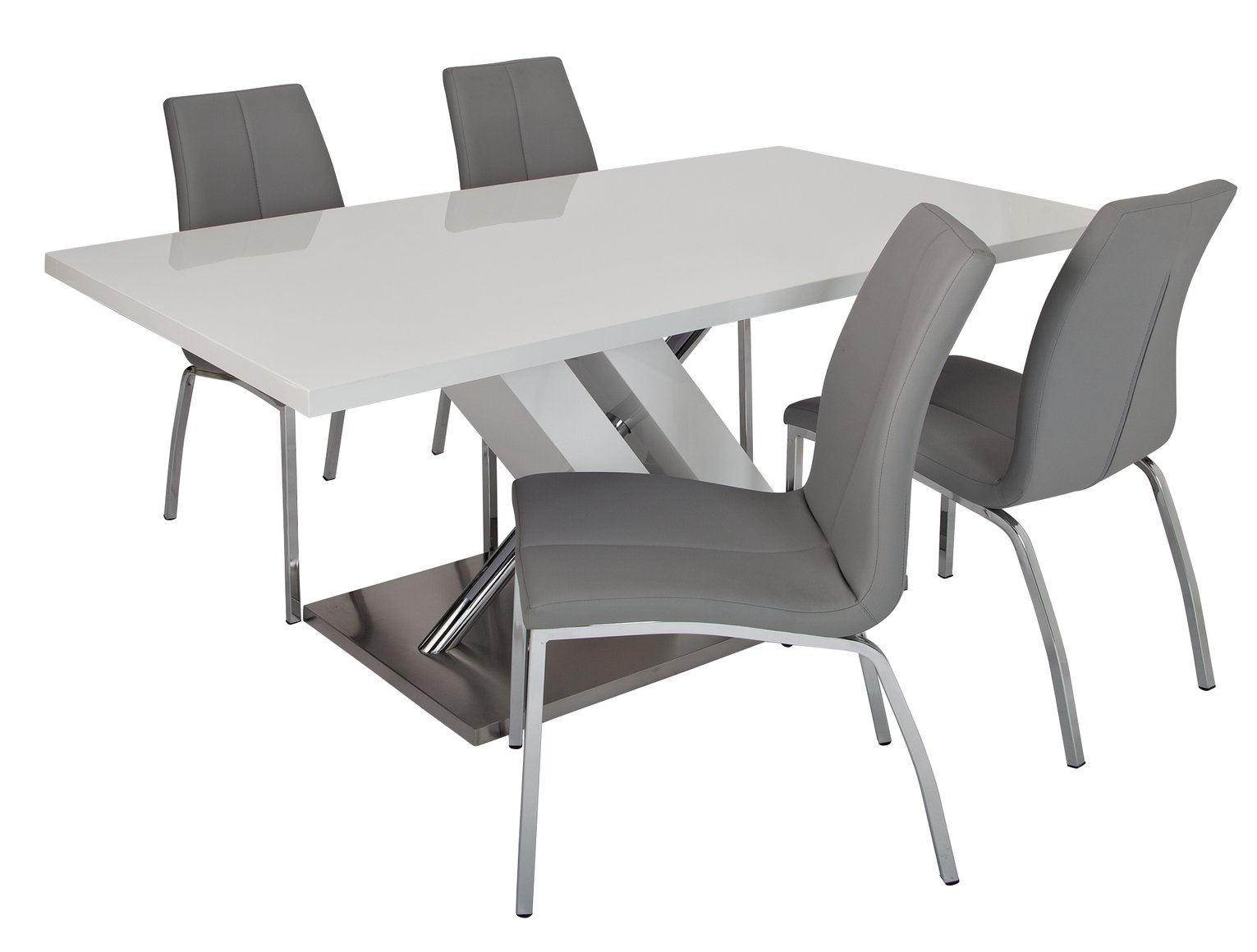 Argos Home Belvoir White Gloss Dining Table & 4 Grey Chairs