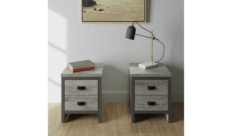 GFW Boston 2 Drawer Set of 2 Bedside Table - Grey