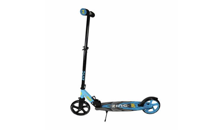 Zinc Champ Xtra Wide Deck Big Wheel Folding Scooter - Black & Blue