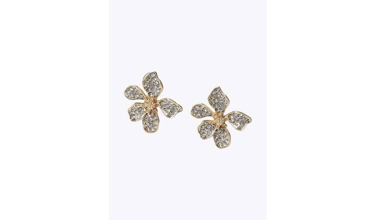 Freedom Gold Tone Crystal Open Flower Stud Earrings