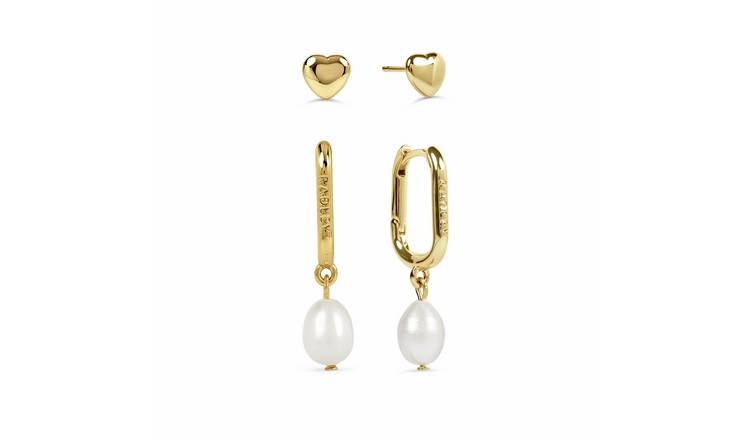 Radley 18ct Gold Plated Heart Stud and Pearl Huggie Earrings