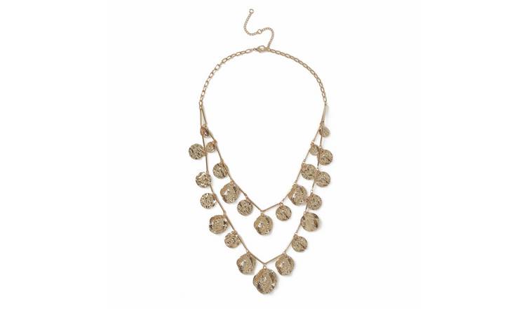 Freedom Gold Textured Charm Multirow Necklace