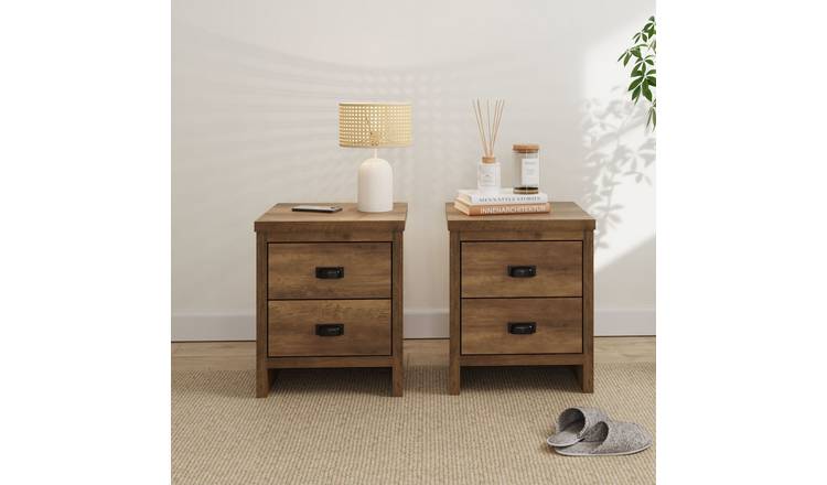GFW Boston 2 Drawer Set of 2 Bedside Table - Dark Oak