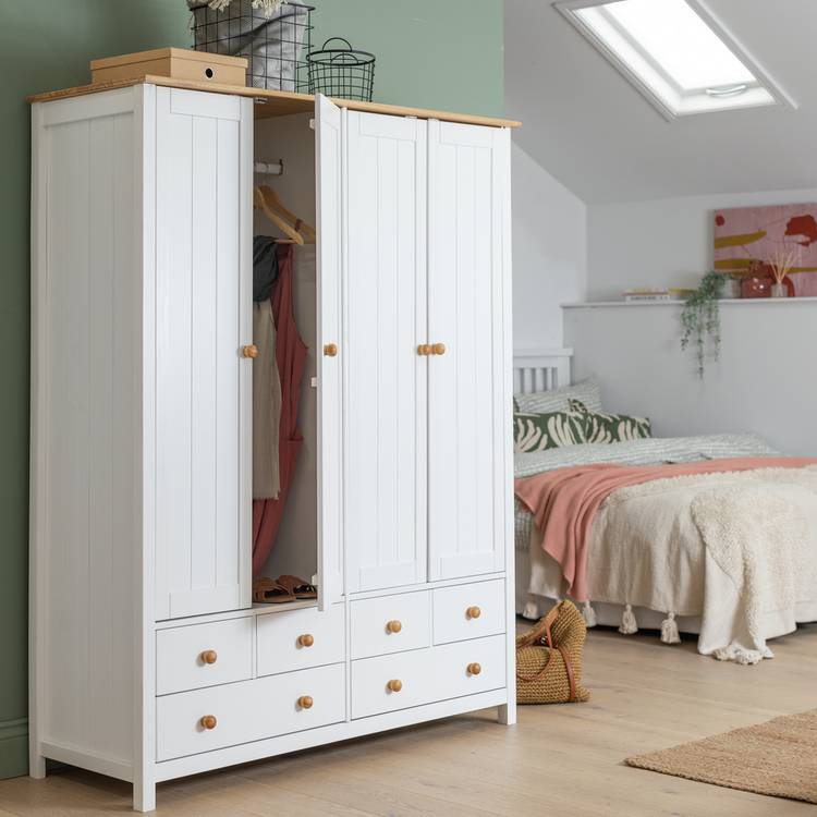 Argos Home Scandinavia 4 Door 6 Drawer Wardrobe -Pine &White 0