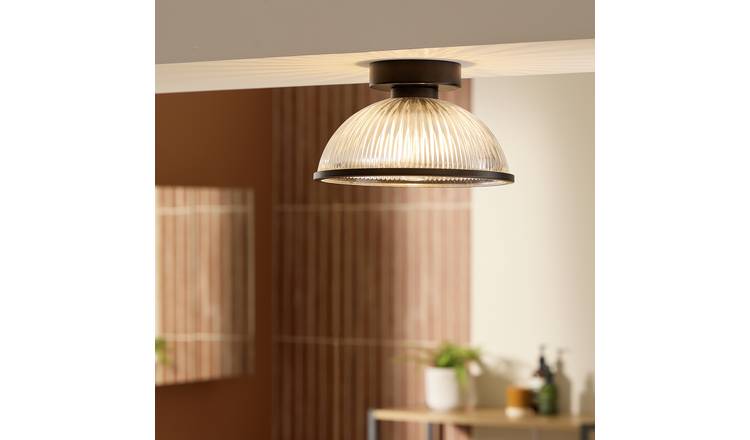 Argos Home Eumee Ribbed Glass Bathroom Flush Ceiling Light - Black