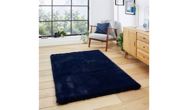 Think Rugs Super Teddy Navy Blue Shaggy Rug - 80x150cm
