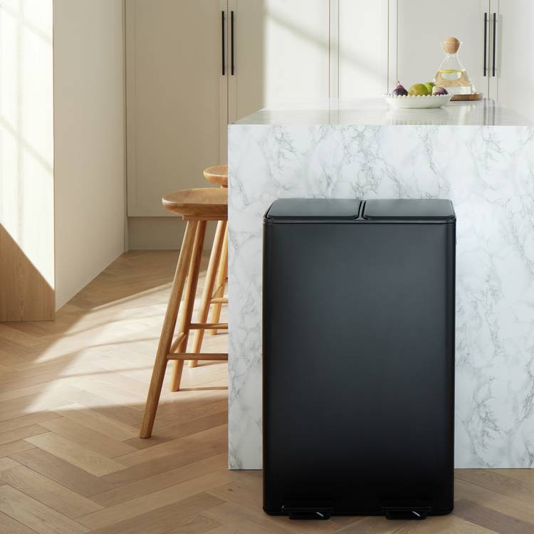Habitat 60 Litre Twin Compartment Kitchen Pedal Bin - Black 0