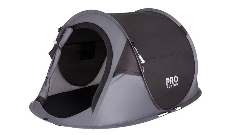 Pro Action Pop Up 2 Man 1 Room Camping Tent - Black