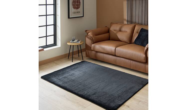Argos Home Microplush Black Rug - 120x170cm
