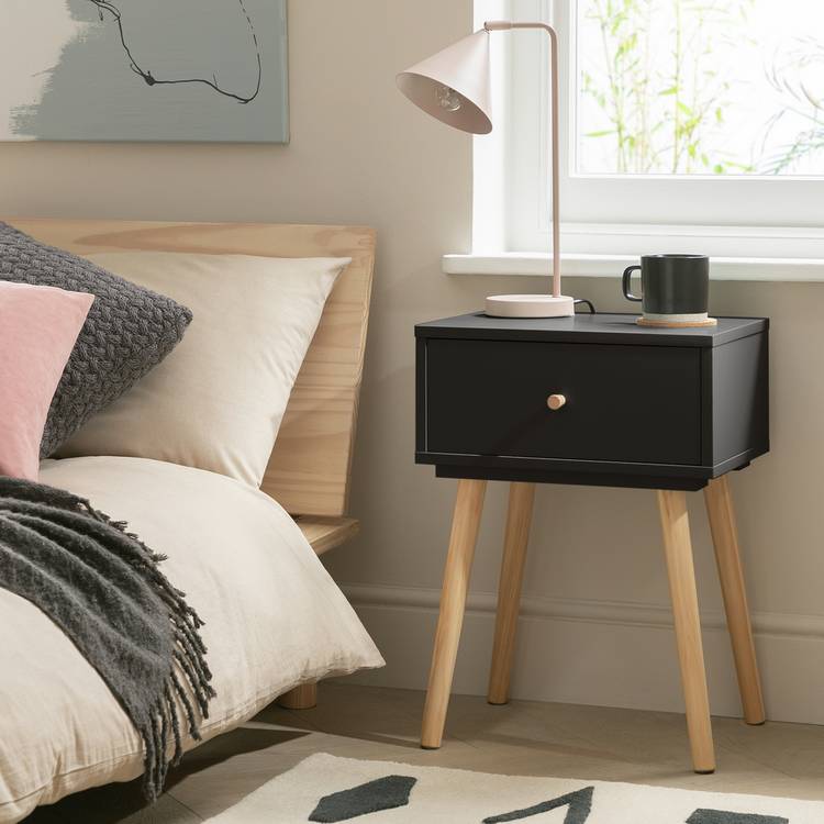 Habitat Otto 1 Drawer Bedside Table - Black 0
