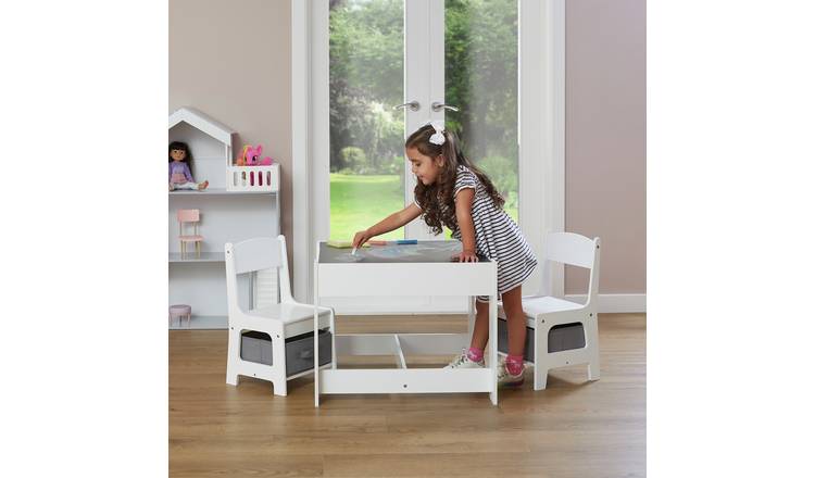 Liberty House Kids Chalkboard Table & 2 Chairs -White & Grey