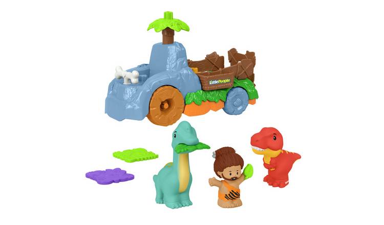 Fisher Price Little People Dino Wobble Truck, 6-Piece Dinosaur Toy Set