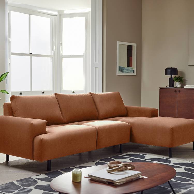Habitat Julien Faux Leather Right Hand Corner Chaise Sofa - Tan 0