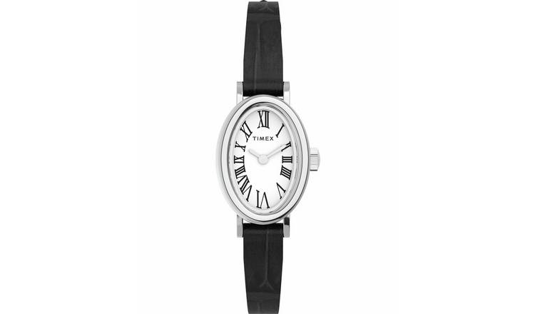 Timex Cavatina White Dial Black Leather Strap Watch