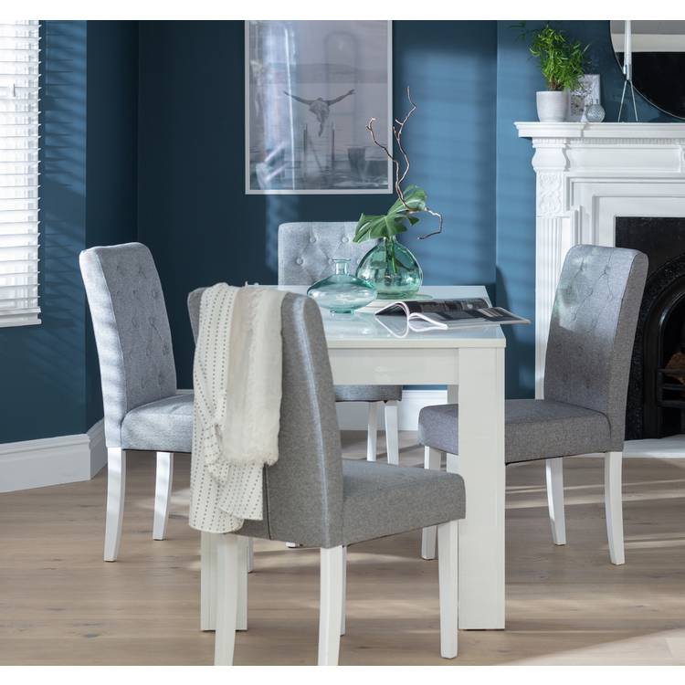 Habitat Miami Extending White Dining Table & 4 Grey Chairs 0