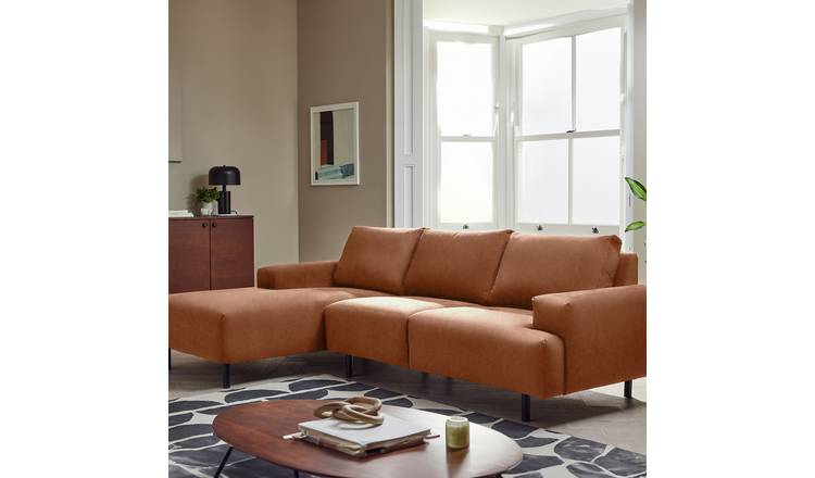 Habitat Julien Faux Leather Left Hand Corner Chaise Sofa - Tan